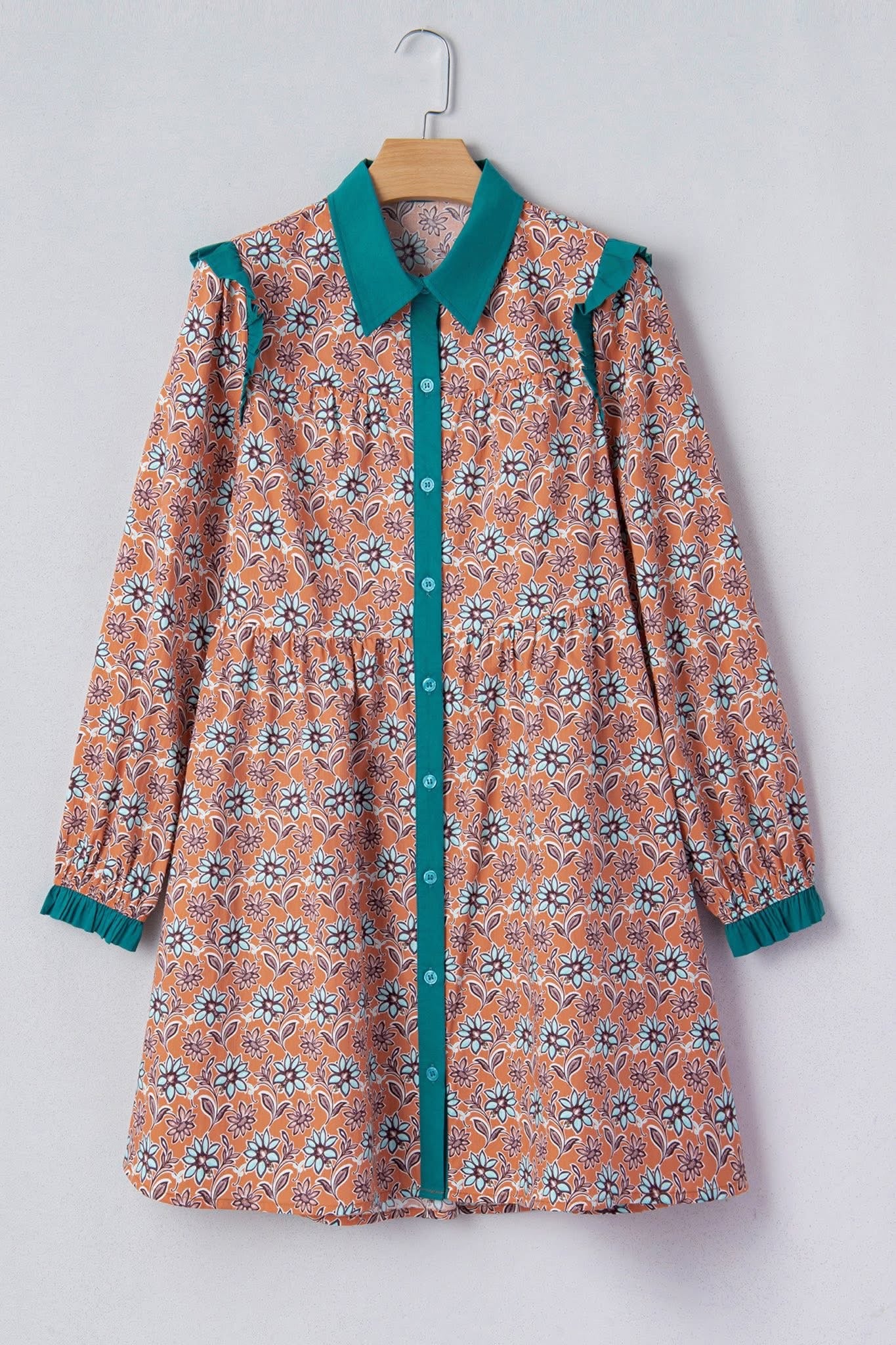 R1126 Floral Collared Shirt Dress