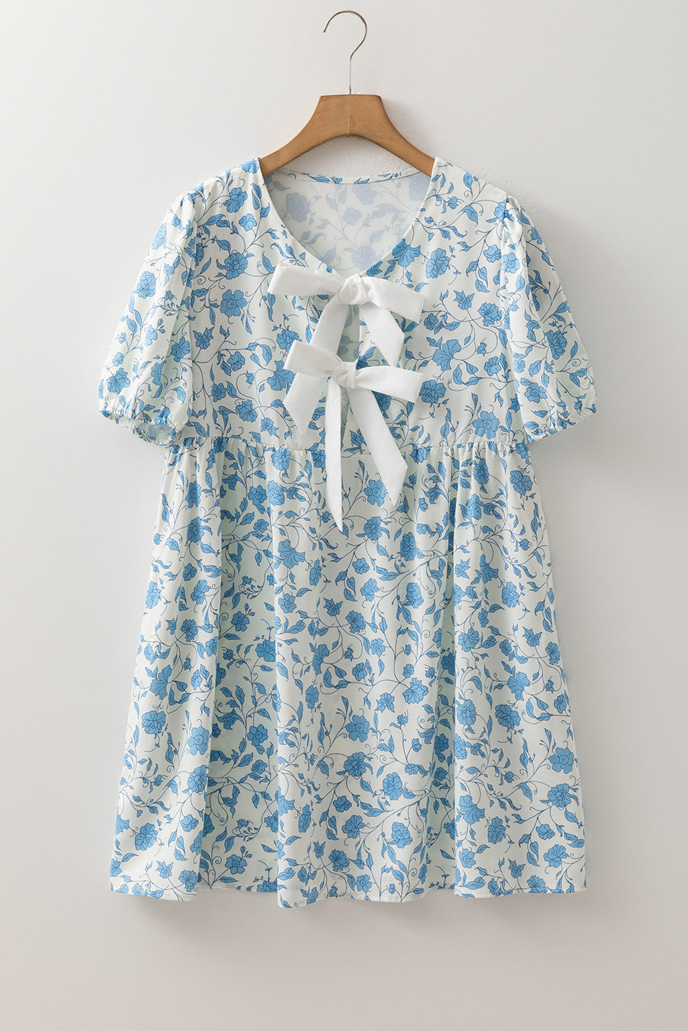 R1222 Blue Leopard Puff Sleeve Mini Dress