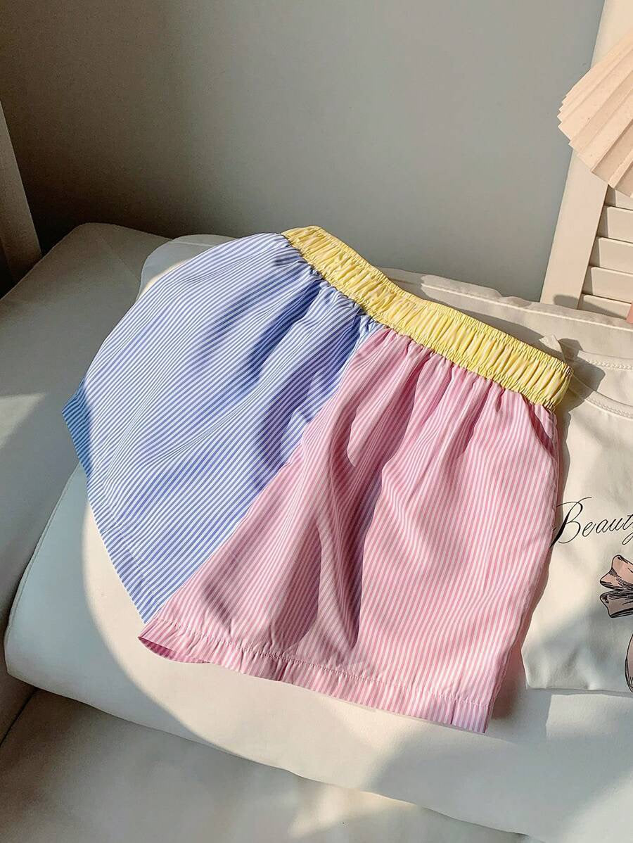 R1226 Stripe Patchwork Shorts Loose Casual Home Breathable Pajamas Pants