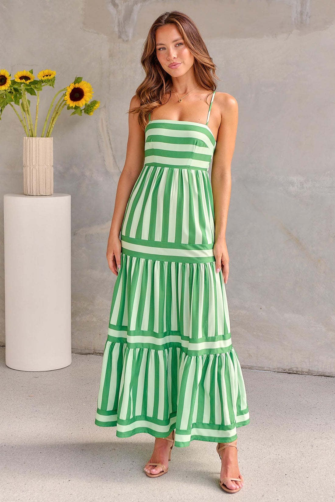 R1411 Stripe Slip Long Dress