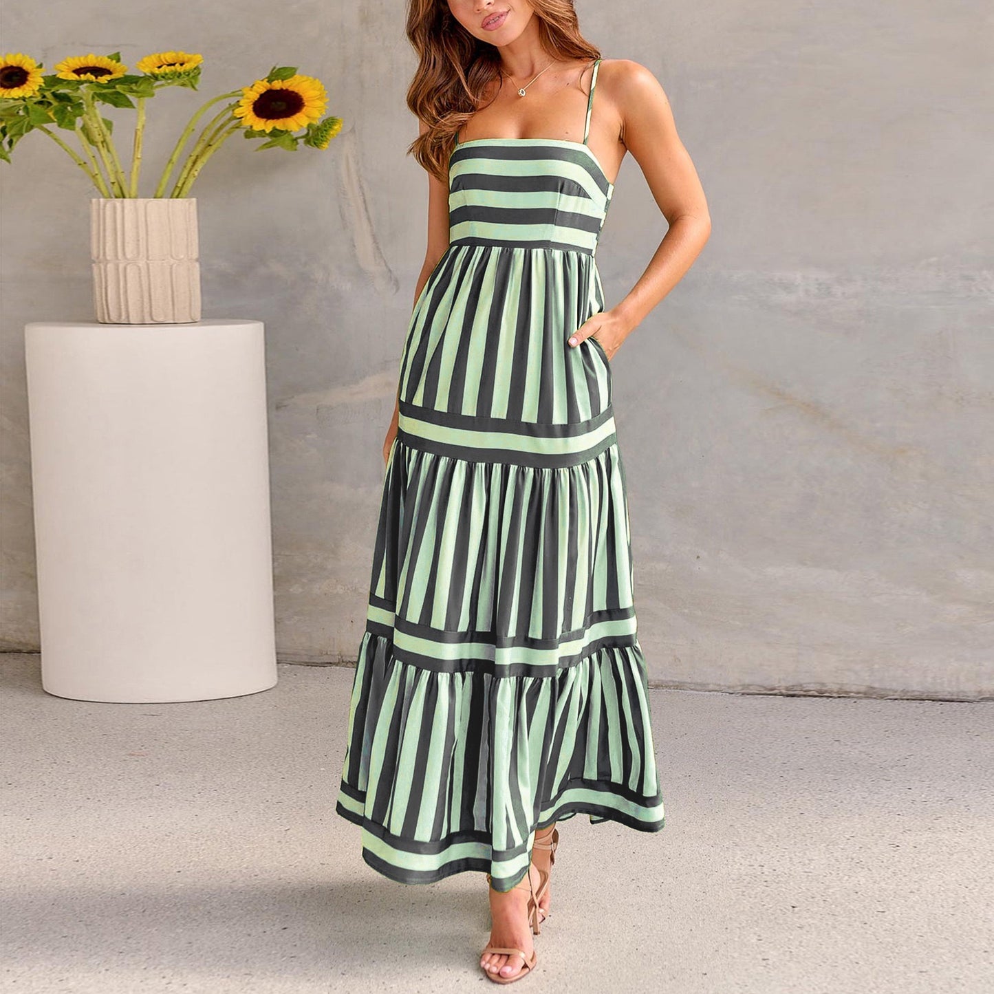 R1411 Stripe Slip Long Dress