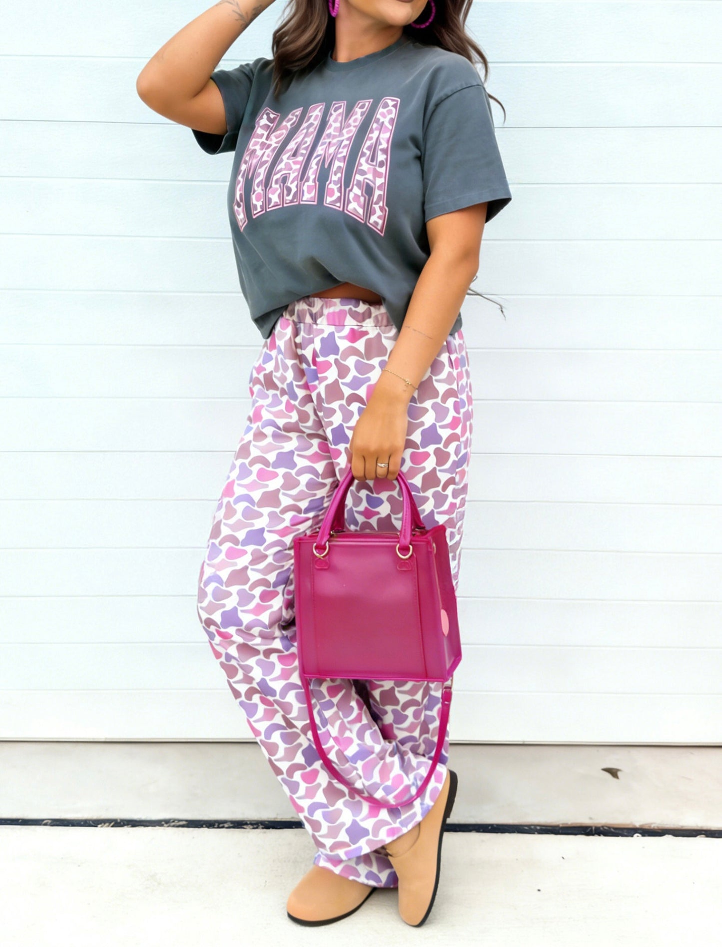 R1240 Mama Letter Graphic Tee & Pant Set