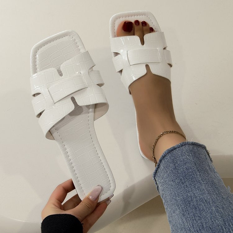 R1275 Crocodile Pattern Roman Style Flat  Slippers