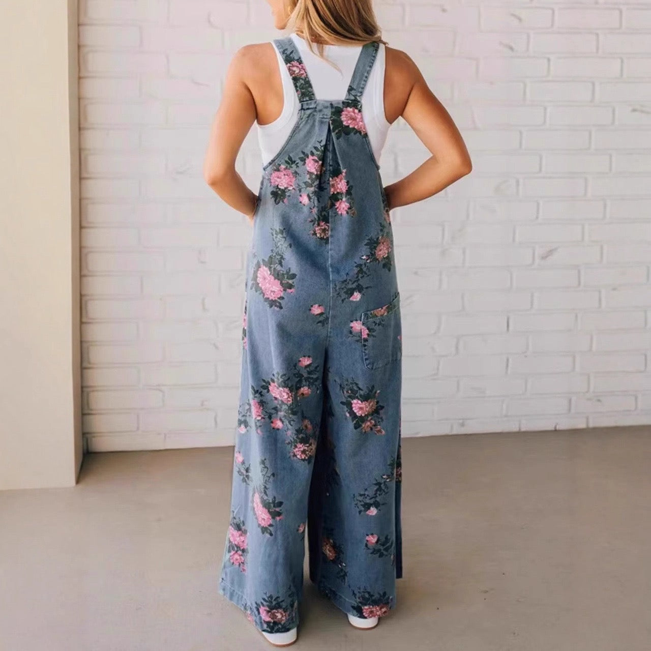 R1626 Floral Denim Overall