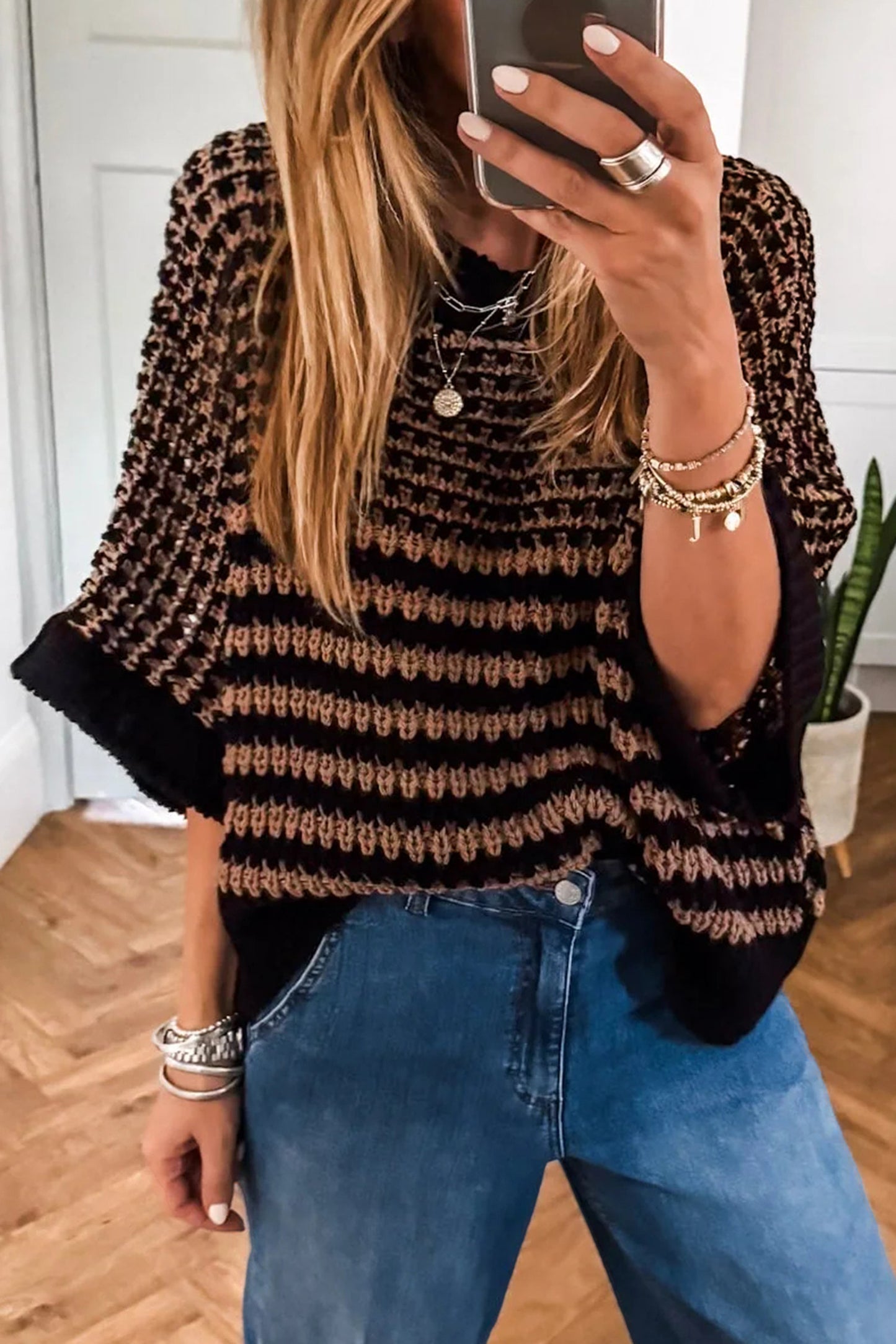 R1215 3/4 Draped Sleeve Slouchy Sweater
