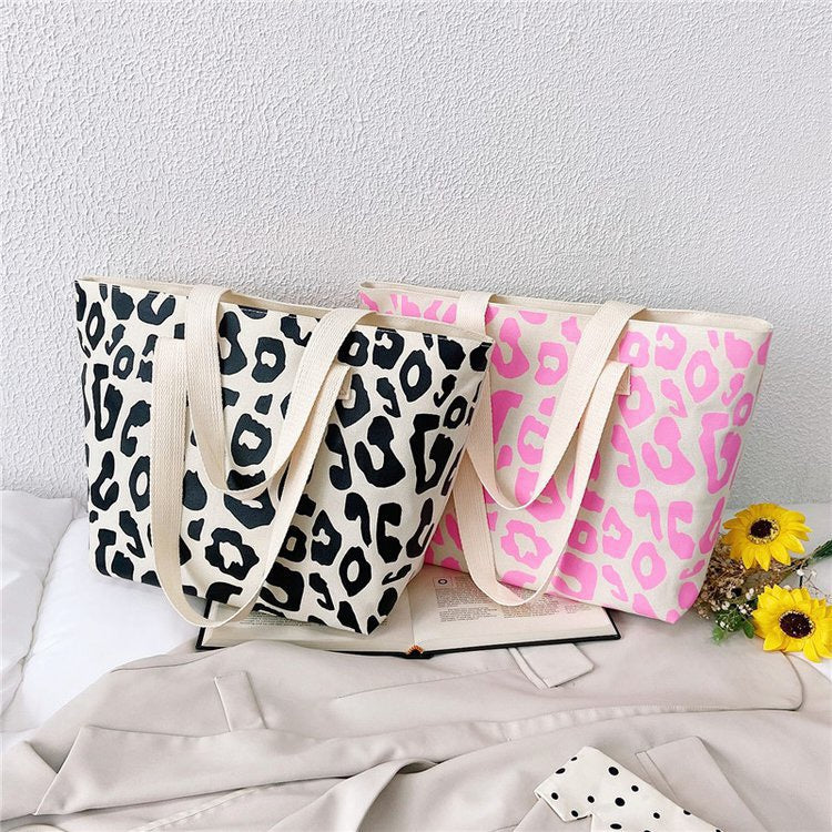 R1248 Leopard Print Canvas Tote Bag