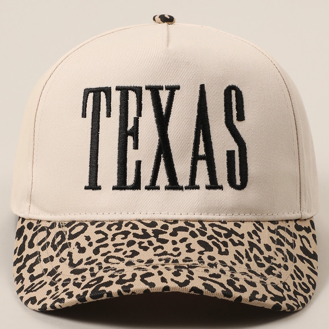 R1303 Camel TEXAS Embroidered Leopard Contrast Baseball Cap
