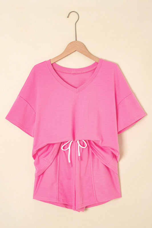 R1331 Solid Color T shirt & Drawstring Shorts Set