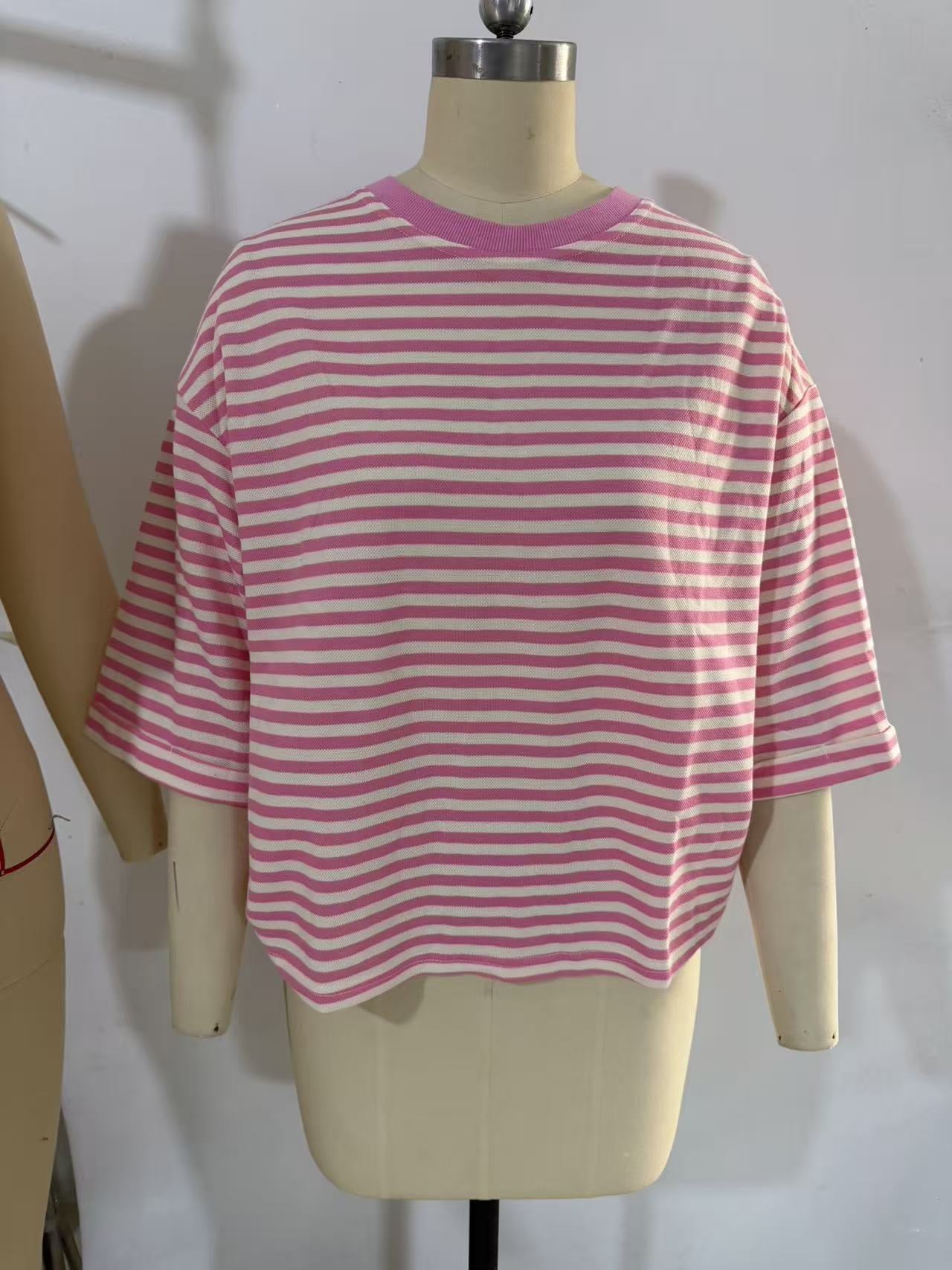 R1257 Bowknot Cutout Back Stripe Shirt