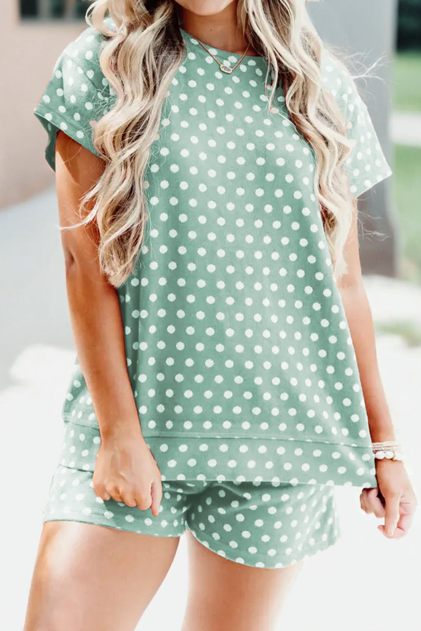 R1334 Polka Dot Print Short Set