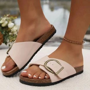 R1295 Buckle Strap Flat Slippers