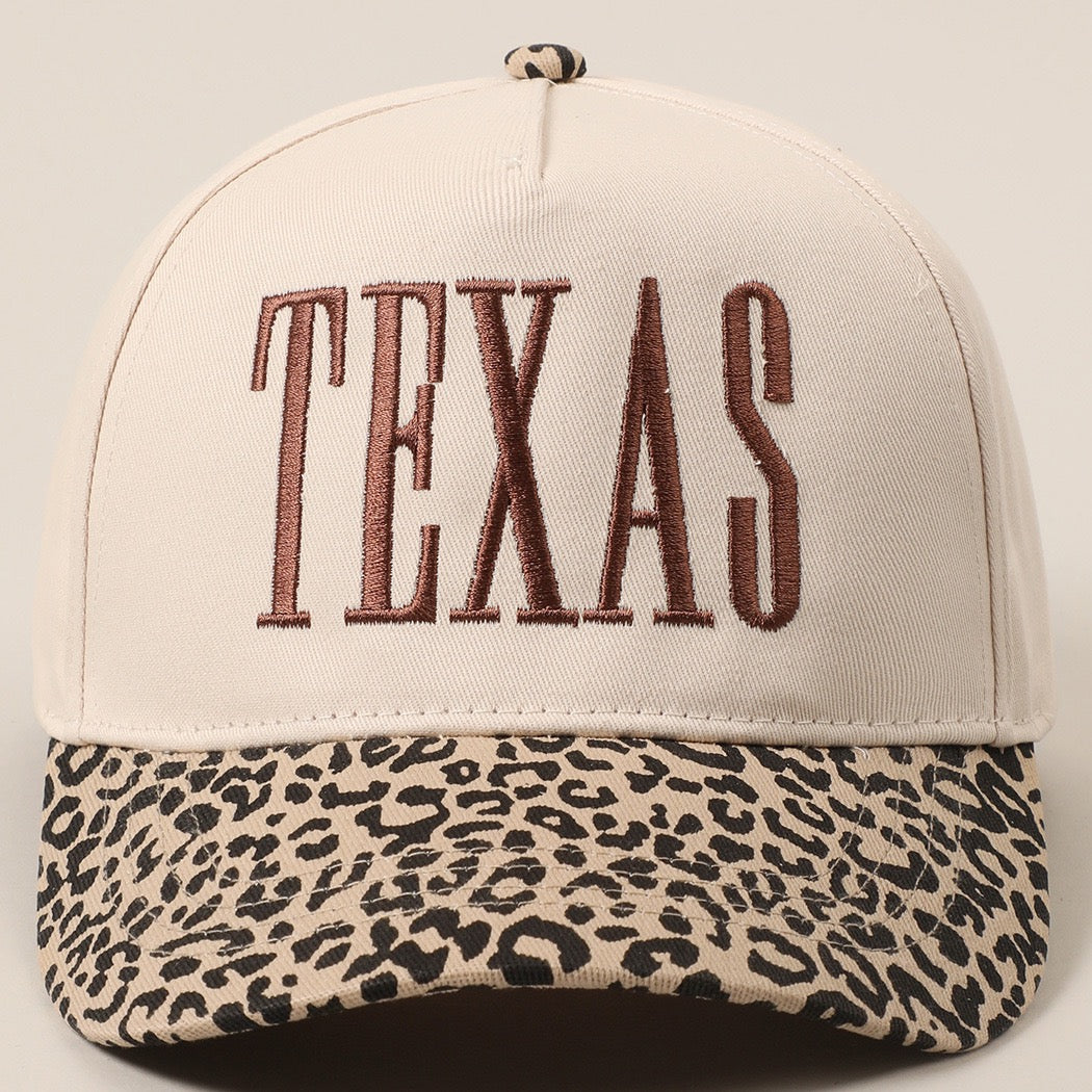 R1303 Camel TEXAS Embroidered Leopard Contrast Baseball Cap