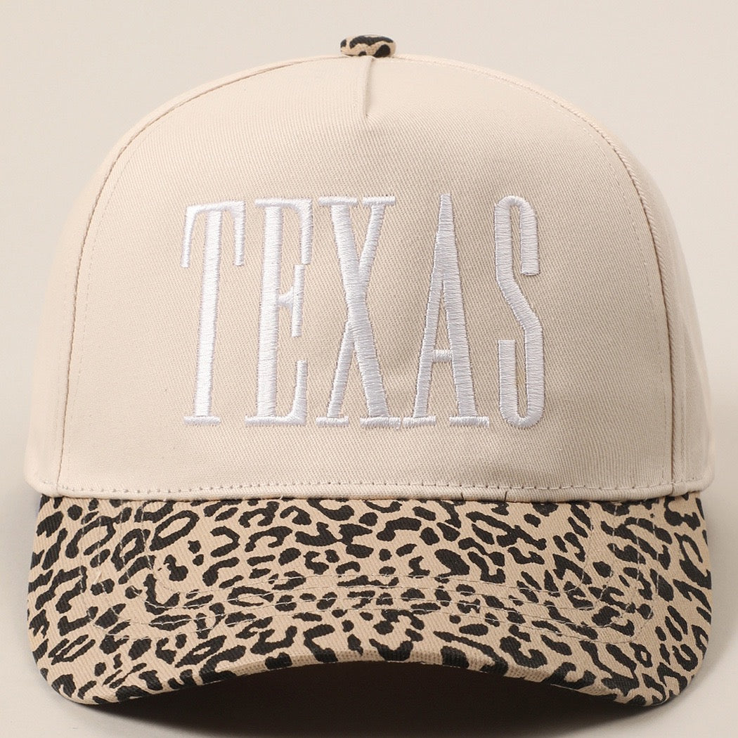 R1303 Camel TEXAS Embroidered Leopard Contrast Baseball Cap
