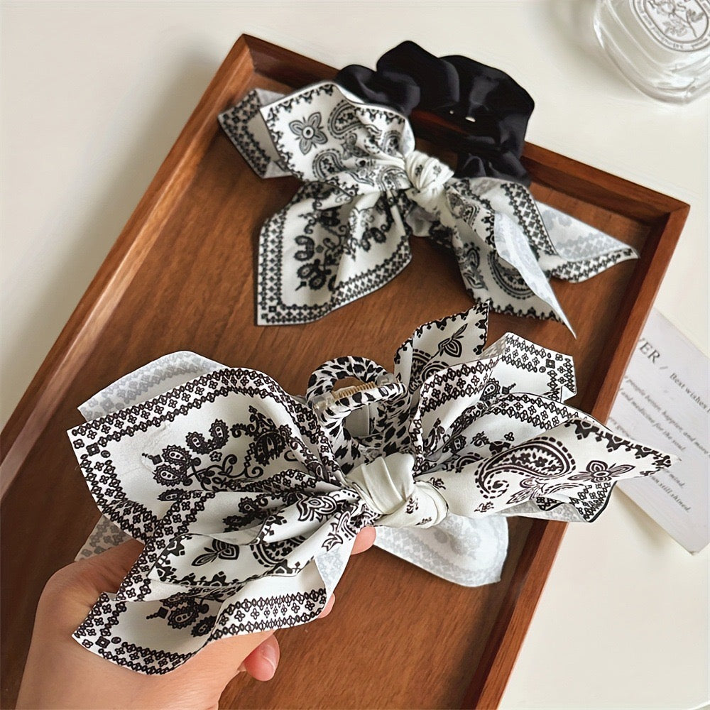 R1229 Paisley Floral Print Bow Knot Hair Clip