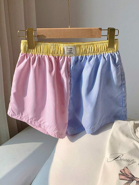 R1226 Stripe Patchwork Shorts Loose Casual Home Breathable Pajamas Pants