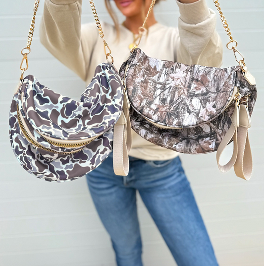 R1202 Gold Chain Strap Double Zipper Crossbody Bag