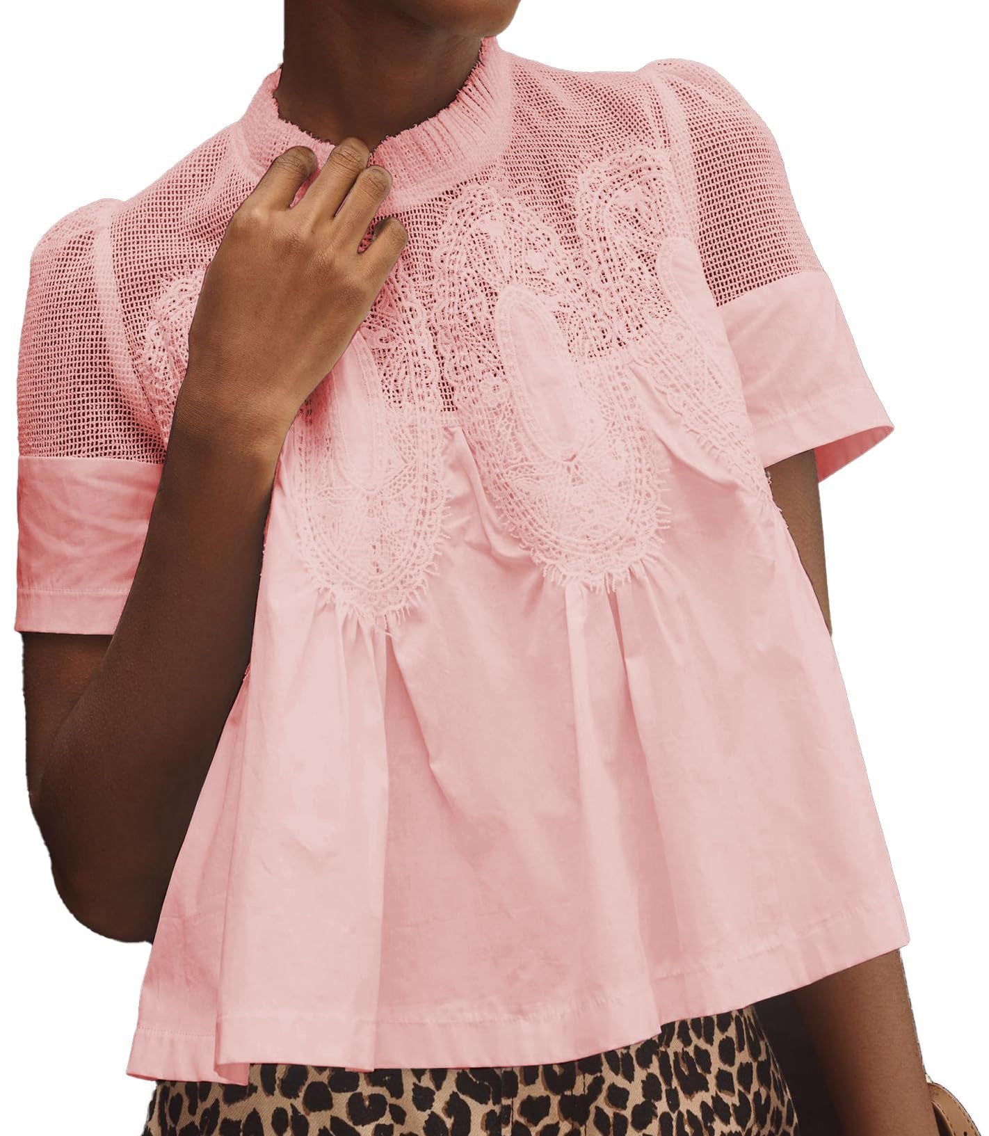 R1313 Lace & Corduroy Patchwork Babydoll Top