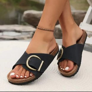 R1295 Buckle Strap Flat Slippers