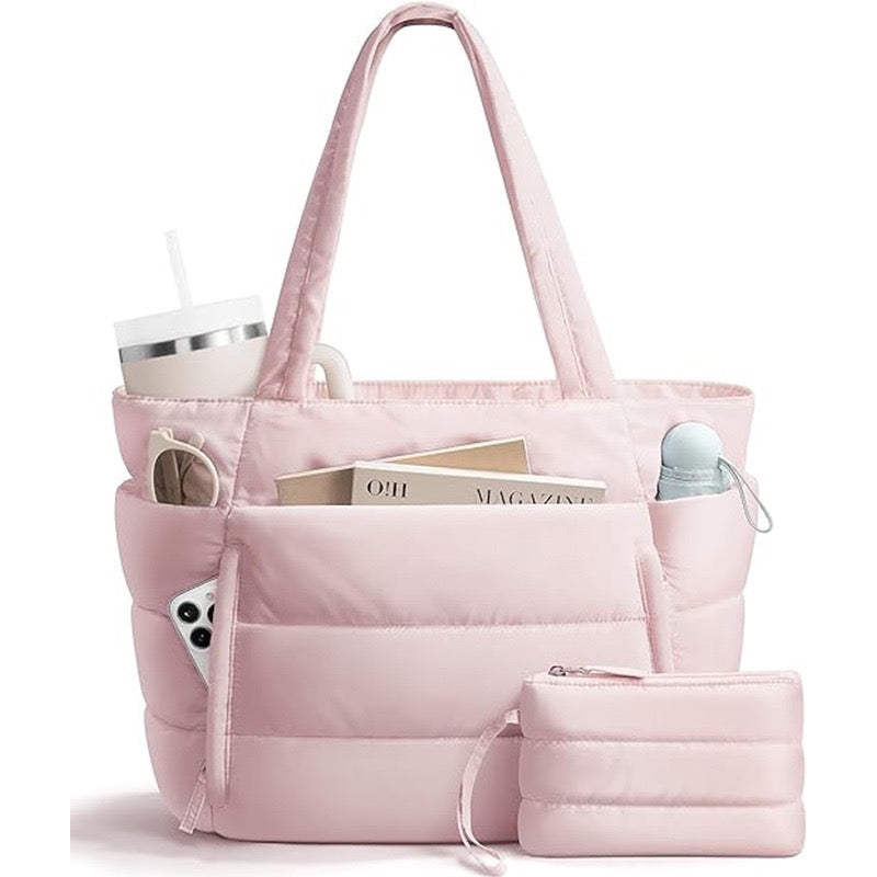R1398 Solid Color Puffy Quilted Large Tote Bag