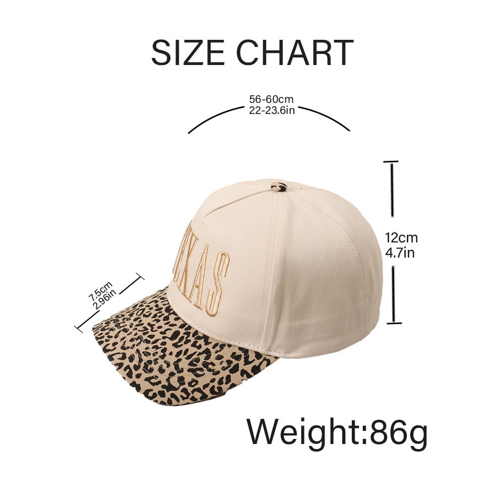 R1303 Camel TEXAS Embroidered Leopard Contrast Baseball Cap