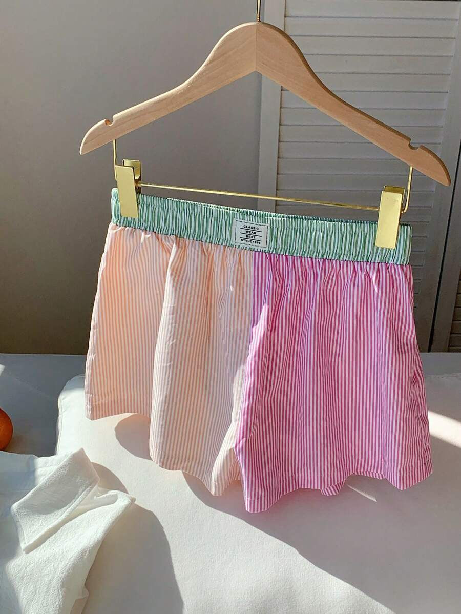 R1226 Stripe Patchwork Shorts Loose Casual Home Breathable Pajamas Pants