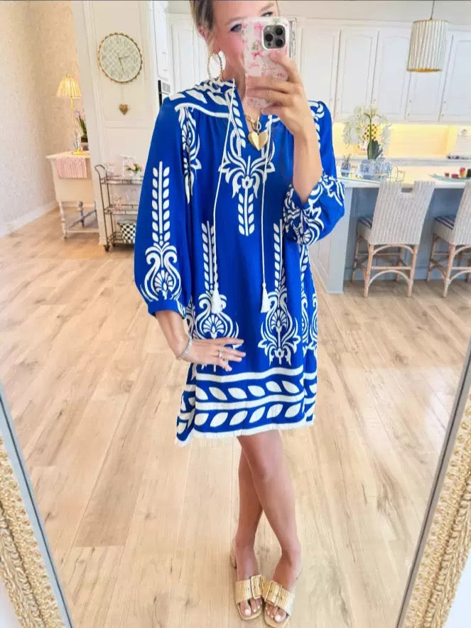 R1434 Royal BlueBoho Style Mini Dress
