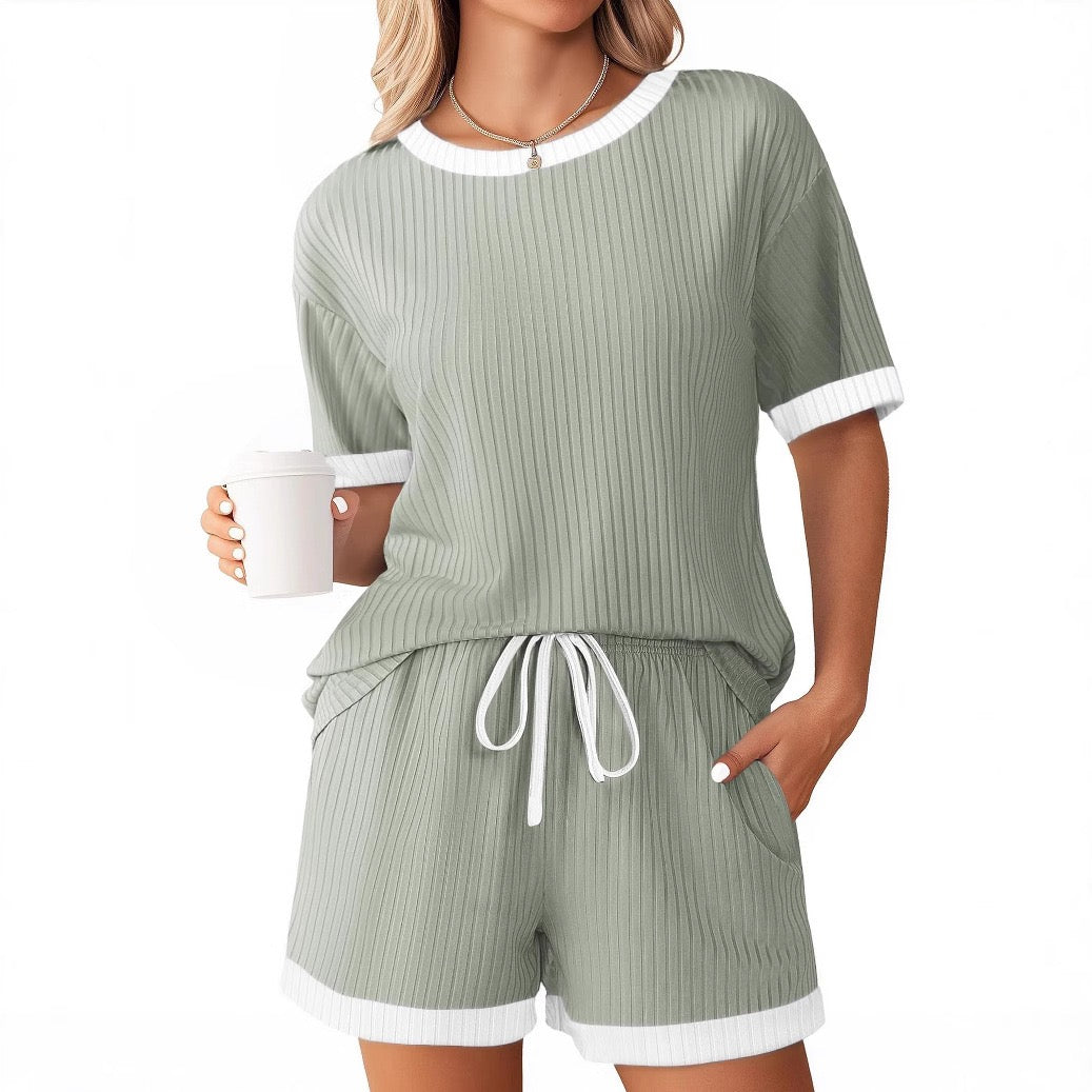 R1312 Summer Casual Two Pieces Pajama Set Homewear.