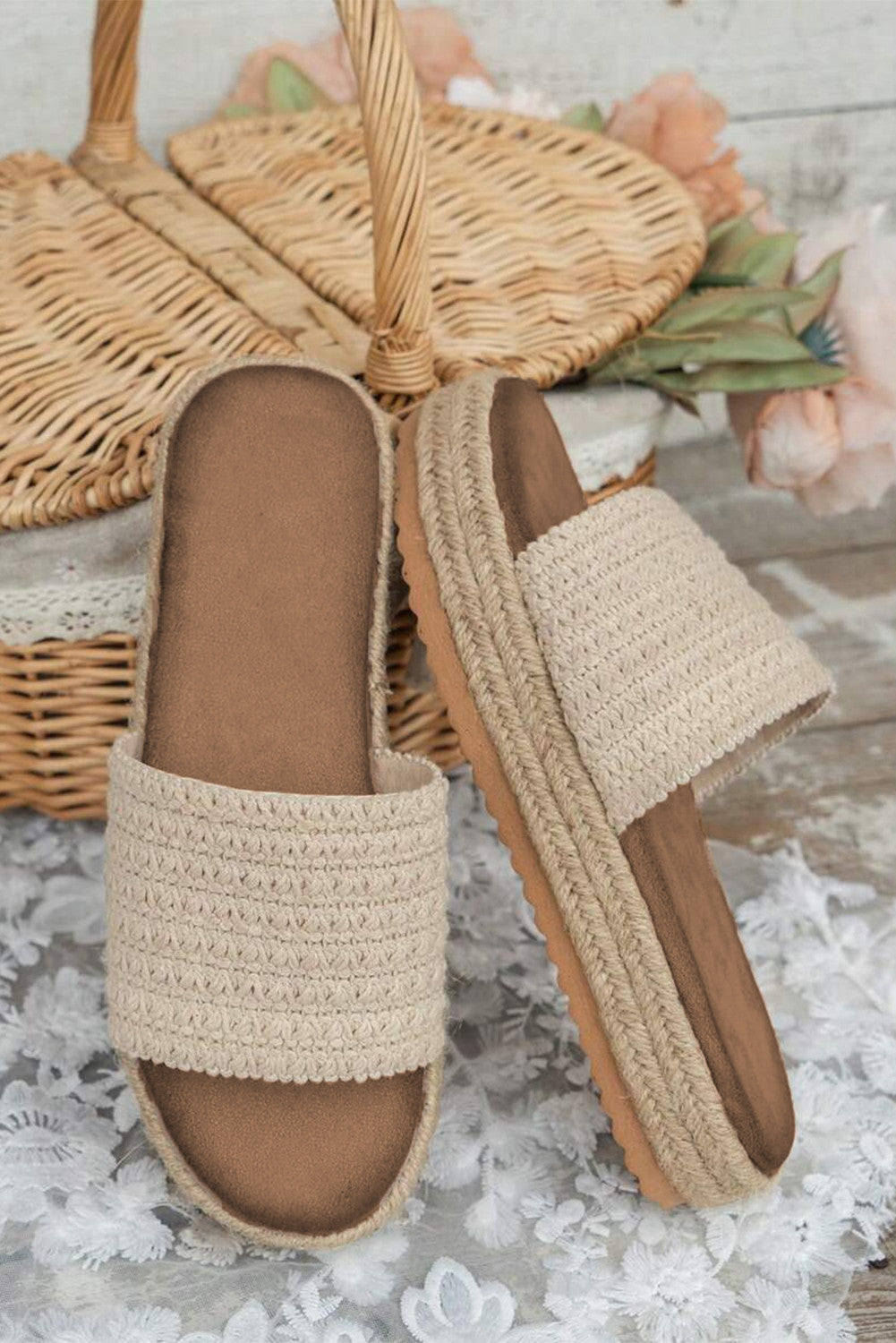 R1340 Boho Woven Non-slip Wedge Slippers