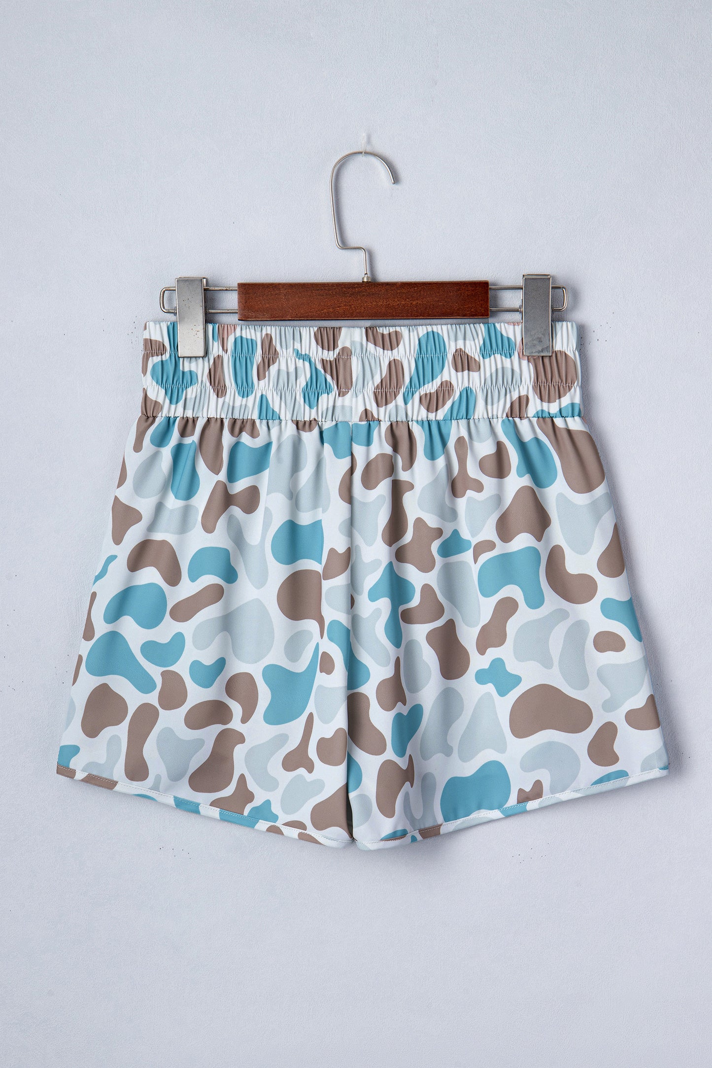 R1197 Camouflage Print Shirred High Waist Shorts