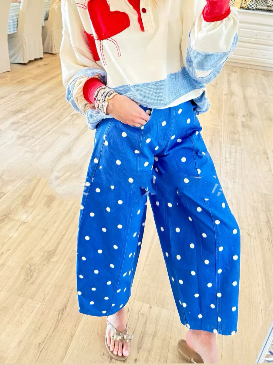 D5532 Polk Dot Wide Leg Jeans